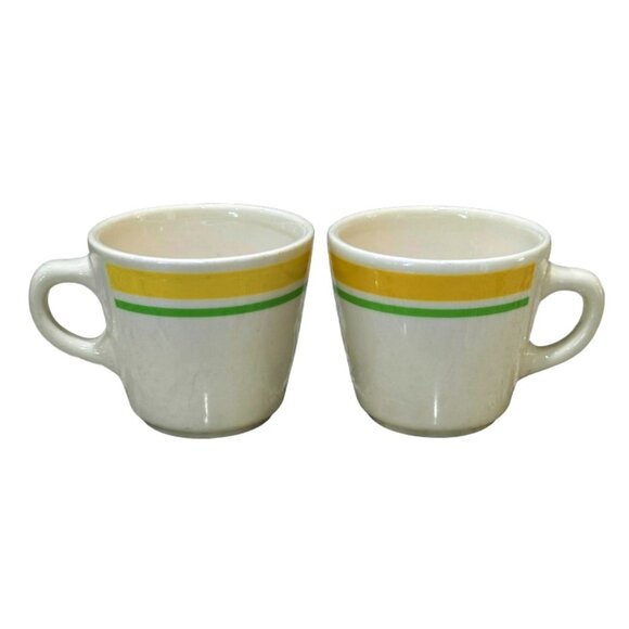 Homer Laughlin Other - Vintage Homer Laughlin Restaurant Ware Coffee Mugs Set of 2 Yellow Green Bands